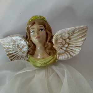 VTG Home Interior Angel Tree Topper White Gown Glitter Wings Christmas Holiday